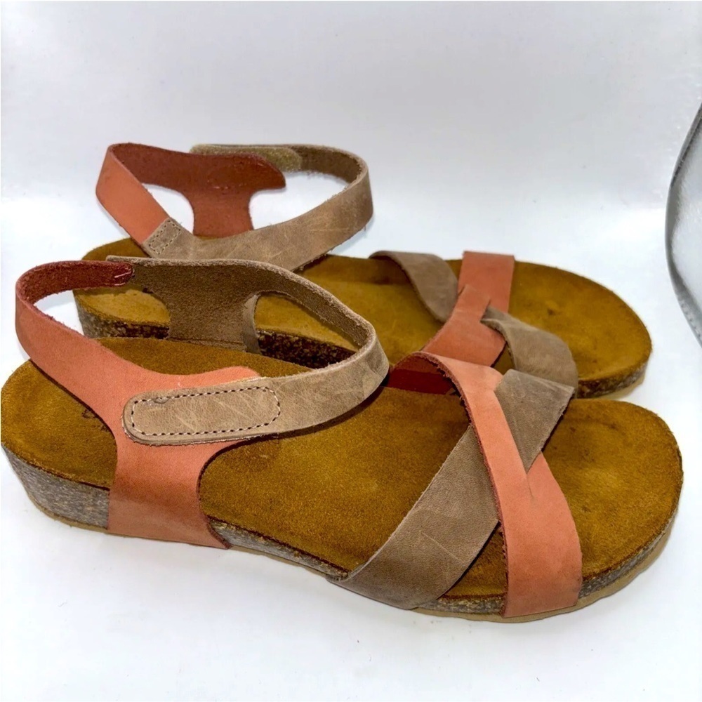 Bio-Gold Genuine Leathet Sandals Made In Italy Brick/Taupe Cushion Women’s Sz 8